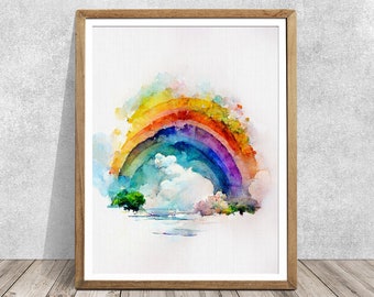 Rainbow watercolor painting, rainbow art, rainbow print, colorful print, colorful painting, rainbow