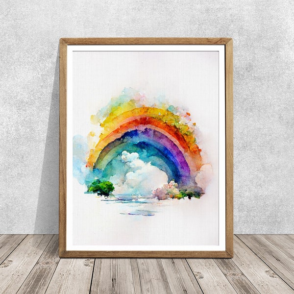 Rainbow watercolor painting, rainbow art, rainbow print, colorful print, colorful painting, rainbow