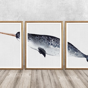 NARWHAL, Narwhal print, Watercolor narwhal, Narwhal art, Narwhal gift, Narwhal nursery, Nautical decor, Narwhal wall art, Narwhal poster