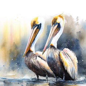 Pelican painting, Nautical wall art, Pelican art, Pelican, Wall art pelican, Watercolor pelican, Large bird wall art, Watercolor painting