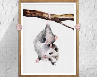 Possum art POSSUM Watercolor possum Animals painting Possum painting Nursery wall decor Kids room painting Watercolor animals portrait