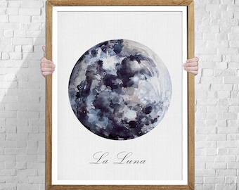 Abstract Watercolor Moon Art Print: La Luna