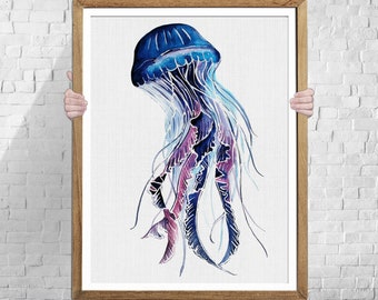 jellyfish, jellyfish print, watercolor jellyfish, Jellyfish for bathroom, Jellyfish wall art, Beautiful print, print for wall, gift for her