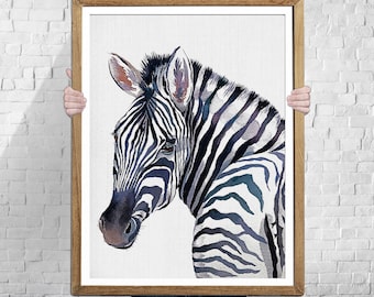 Impresión artística de acuarela de cebra: pintura de animales africanos firmada