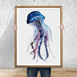 jellyfish, jellyfish print, watercolor jellyfish, Jellyfish for bathroom, Jellyfish wall art, Beautiful print, print for wall, gift for her