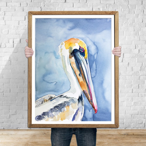 Pelican painting, Nautical wall art, Pelican art, Pelican, Wall art pelican, Watercolor pelican, Large bird wall art, Watercolor painting