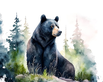 Black Bear Watercolor Print: Signed Woodland Animal Art