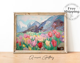 Lámina artística de tulipán firmada: decoración floral de pared impresionista