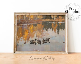 Ducks Art Print: Vintage Oil Painting Landscape