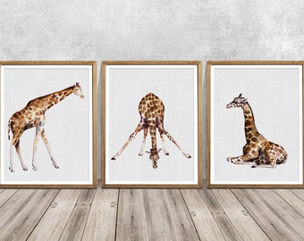 Giraffe set of 3 , giraffe nursery, giraffe art, giraffe home decor, giraffe gift, Print set of 3, Print set, Nursery set, Nursery print set
