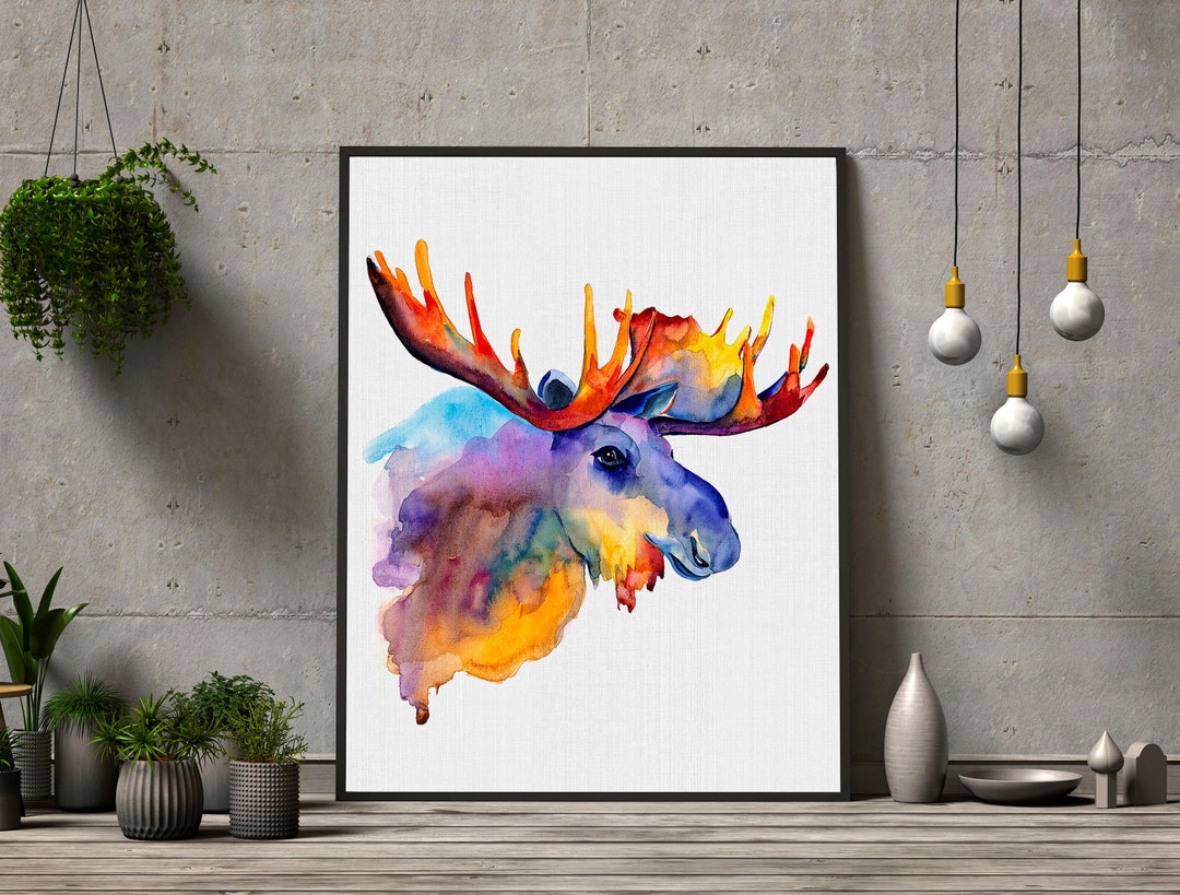 Colorful Moose Art Print: Forest Animal Watercolor Wall Art - Etsy