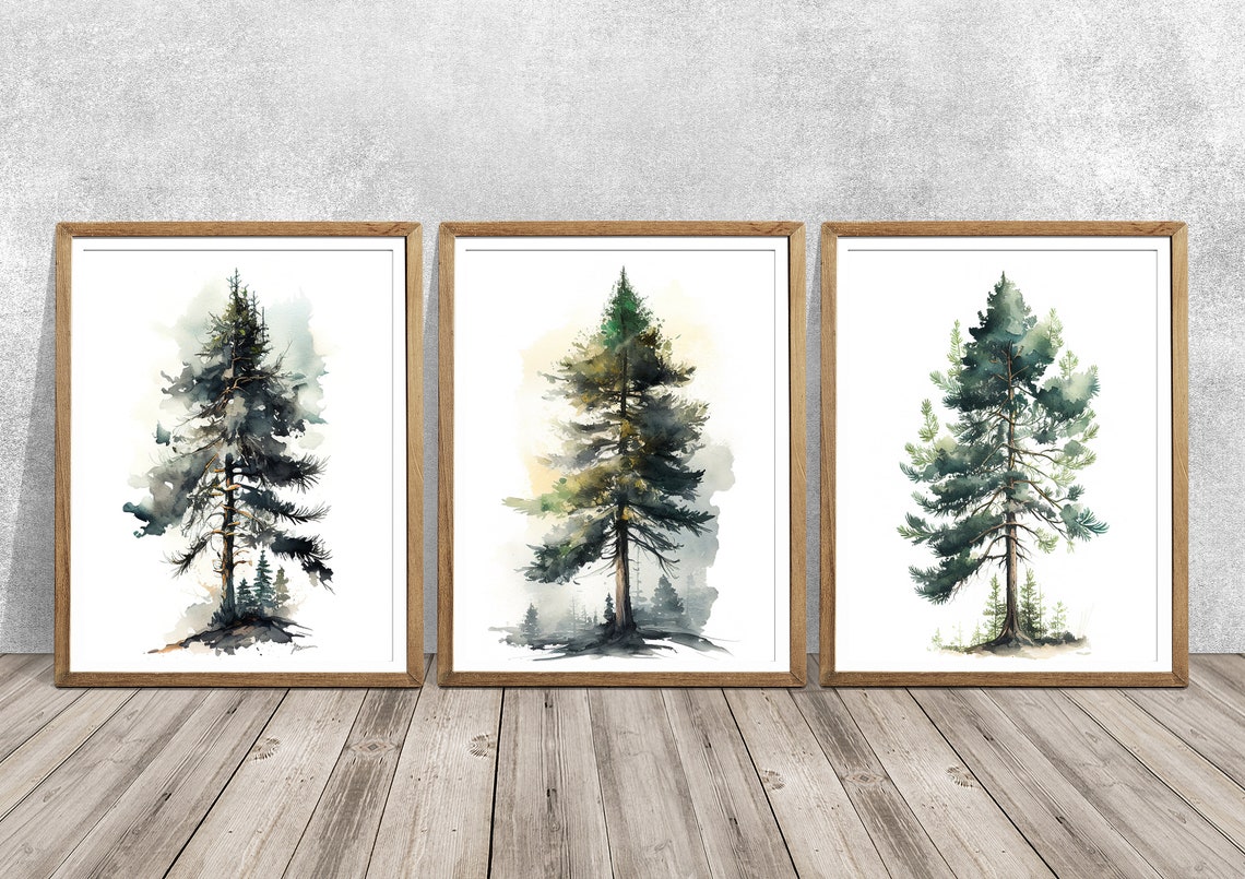 Watercolor Pine Tree Print Set: Signed Forest Wall Art - Etsy