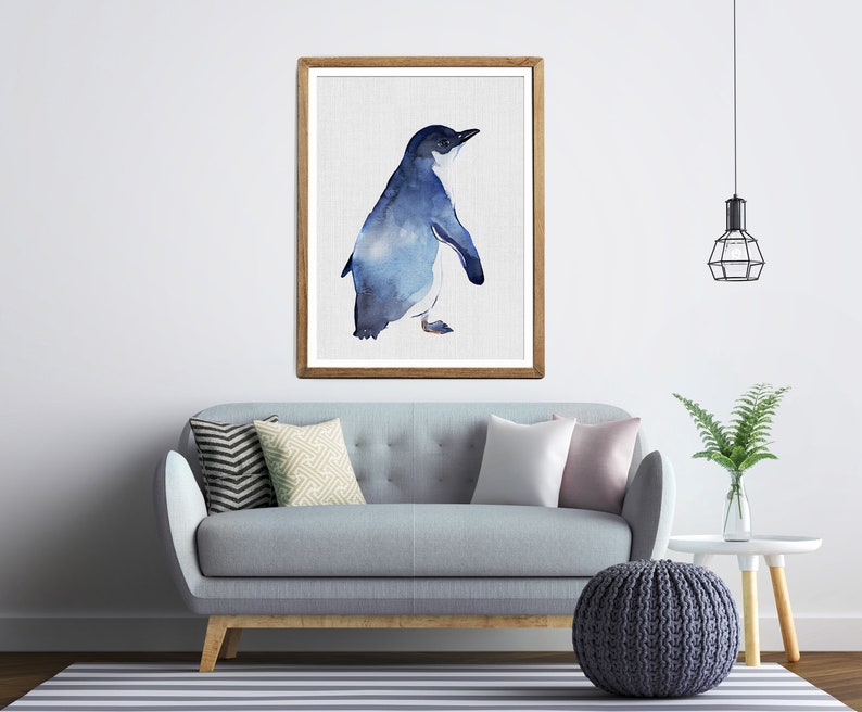 penguin watercolor penguin blue penguin baby animal print baby room wall art nursery wall art baby penguin little blue penguin
