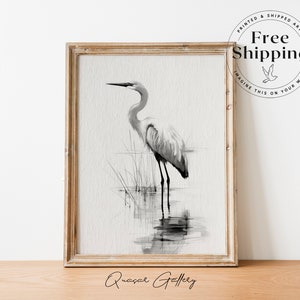 Minimalist Bird Painting, Monochrome Art, Black And White Painting, Calm Nature Scene, Watercolor Illustration,