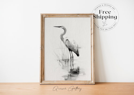 Minimalist Bird Painting, Monochrome Art, Black And White Painting, Calm Nature Scene, Watercolor Illustration,