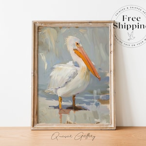 Pelican Art Print: Coastal Bird Painting, Vintage Nursery Decor