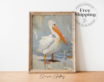 Coastal home decor, Pelican art, Seabird painting, Coastal cottage charm, Vintage Bird Nursery Art, Bathroom Art Print