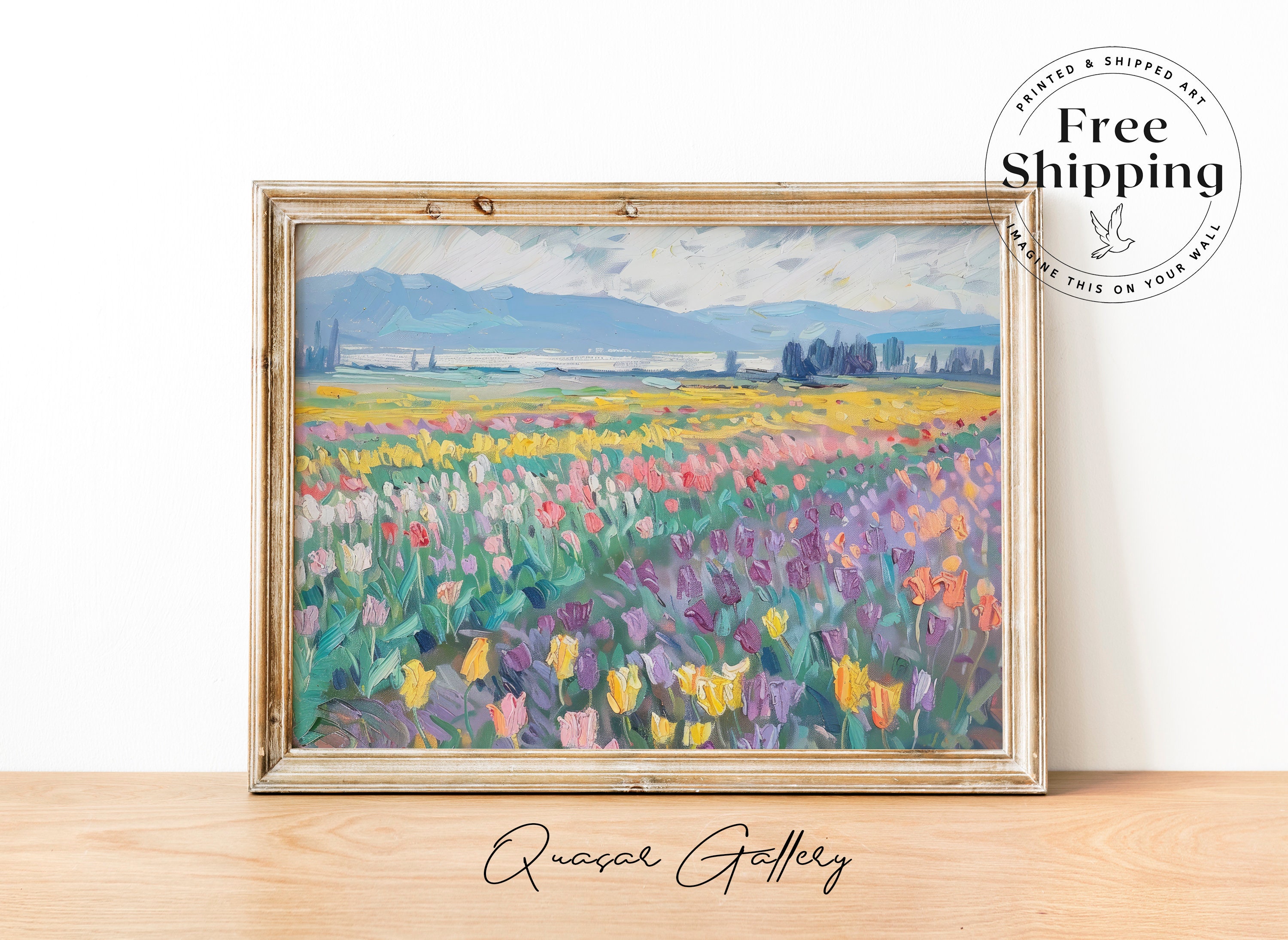 Tulip Field Oil Painting Print: Spring Landscape Wall Art - Etsy