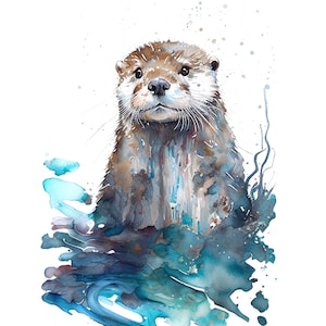 Otter aquarel schilderij print, kunst, dier, illustratie, interieur, kinderdagverblijf, cadeau, dieren in het wild, kunst aan de muur, otter print, animal print, el6