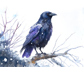 Raven Raven art print Black bird print Raven print Crow bird Crow painting Watercolor Crow