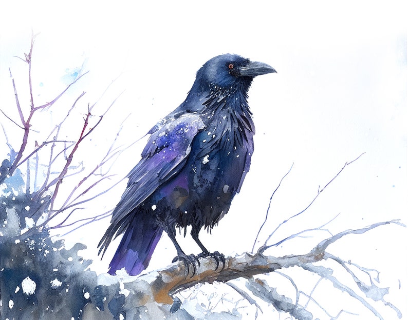 Raven Raven art print Black bird print Raven print Crow bird Crow painting Watercolor Crow image 1