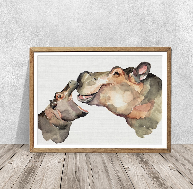 Hippopotamus art Hippo print Hippo art print Hippo illustration Hippo watercolor African animal Hippopotamus gift Nursery art