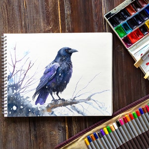 Raven Raven art print Black bird print Raven print Crow bird Crow painting Watercolor Crow image 2