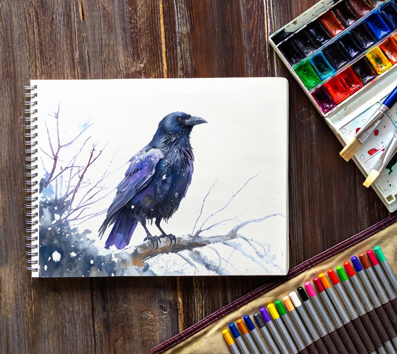 Raven Raven art print Black bird print Raven print Crow bird Crow painting Watercolor Crow image 2