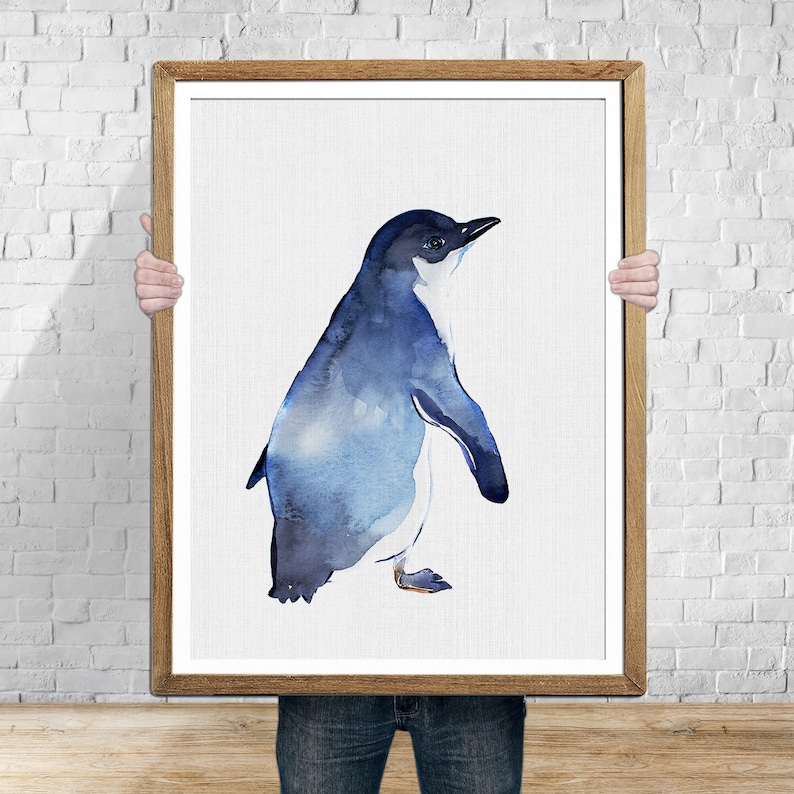 penguin watercolor penguin blue penguin baby animal print baby room wall art nursery wall art baby penguin little blue penguin