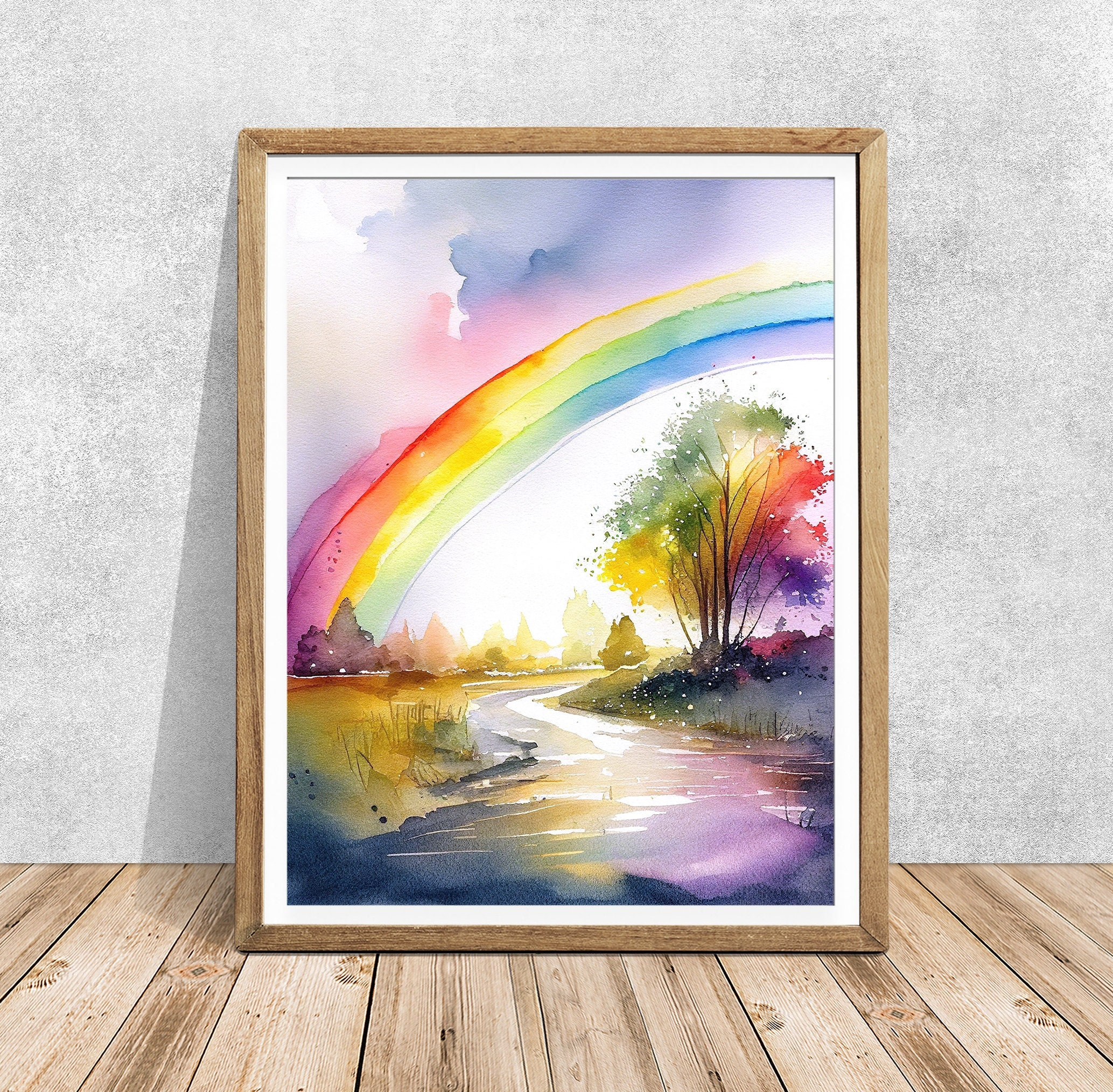 Rainbow Painting Landscape Art Landscape Painting Rainbow Art Etsy