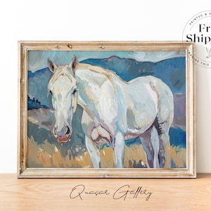 White Horse Oil Painting Art Print: Modern Western Decor