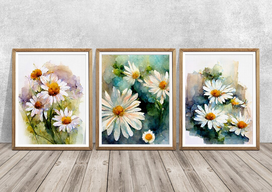 Daisy Print Set of 3, Print Set, Floral Print Set, Flowers Print, White ...
