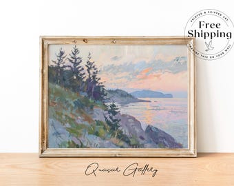 Lake Sunset Art Print: Calming Landscape Oil Painting