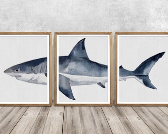 Shark print, shark art, great white shark, shark poster, shark art print, shark painting, watercolor shark, whale shark, shark wall decor