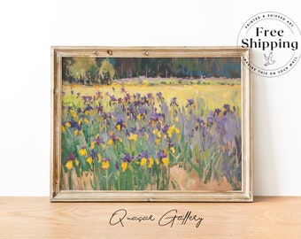 Iris Flower Field Print: Signed Countryside Landscape Art