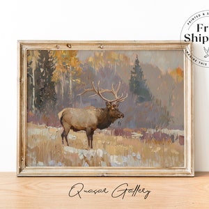 Elk oil painting art, Oil painting animal in nature, animal art, forest art, print wall art, wall dercor, ELK, Elk print, elk painting