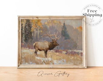 Elk oil painting art, Oil painting animal in nature, animal art, forest art, print wall art, wall dercor, ELK, Elk print, elk painting