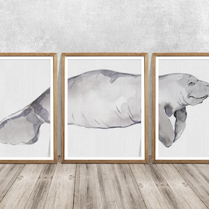 **Seekuhdruck, Kunstsäugetiere, **Seekuhmalerei**, Manatee Print - Hochwertiger Manatee Print - Geschenke für Manatee-Liebhaber