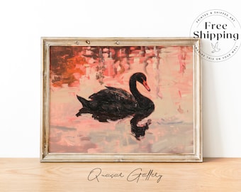 Swan Oil Painting Art Print: Blush Pink Balletcore Decor