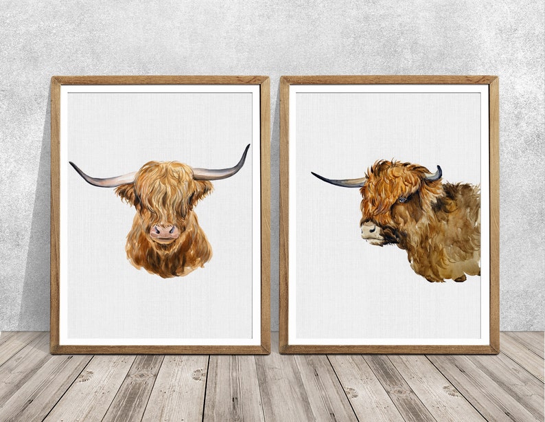 Highland Cow Wall Art Highland Cow Print and Bull Wall Art Etsy