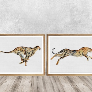 Cheetah print SET OF 2 Cheetah art Cheetah Watercolor cheetah Wild animal set Cheetah art