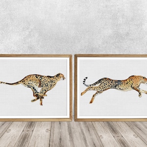 Cheetah print SET VAN 2 Cheetah art Cheetah aquarel cheetah Wild dier set Cheetah kunst