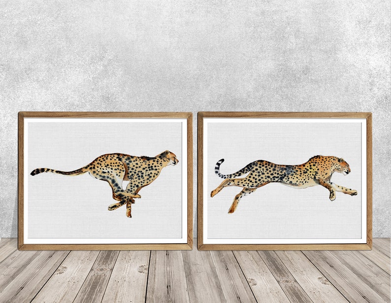 Cheetah Print SET OF 2 Cheetah Art Cheetah Watercolor Cheetah Etsy