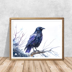 Raven Raven art print Black bird print Raven print Crow bird Crow painting Watercolor Crow image 3