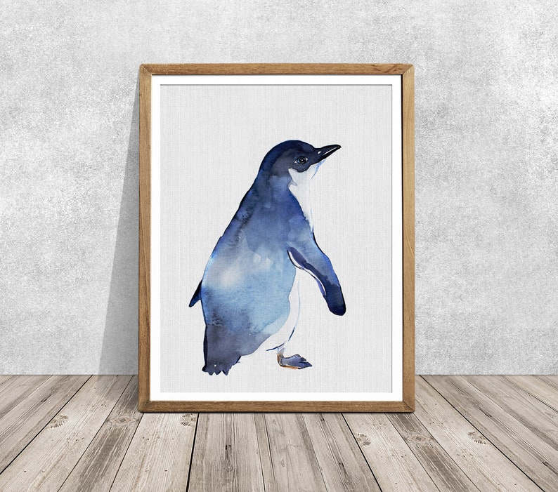 penguin watercolor penguin blue penguin baby animal print baby room wall art nursery wall art baby penguin little blue penguin