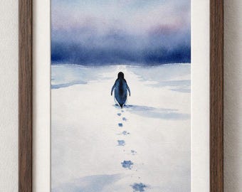 Alone Penguin Watercolor Art Print - Penguin Wall Decor