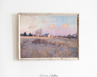 Signed Countryside Landscape Art Print: Pastel Rural Life Wall Art
