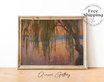 Willow Tree Lake Art Print: Signed Landscape Painting