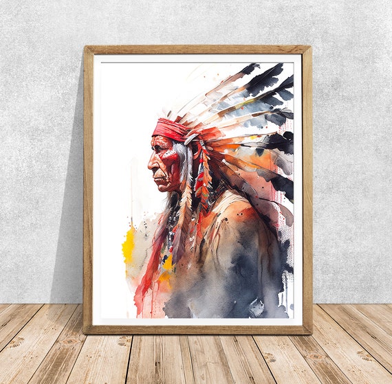 Native American Indian Boy Girl Portrait Cross Stitch Framed Wall Art Set 
