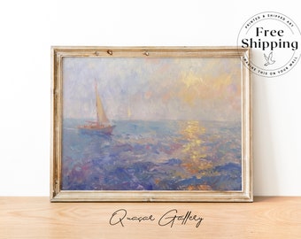Sailboat Seascape Art Print: Coastal Oil Painting